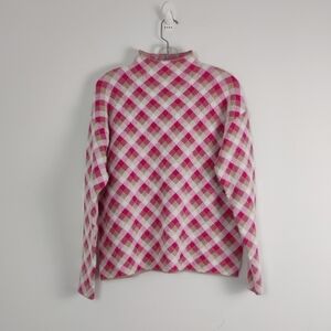 Tahari Women's Textured Pink Check Mock Neck Sweater, Size Large NEW
